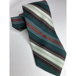 Vintage Men's Necktie Tie Green Orange Brown Beau Brummell 60s 70s